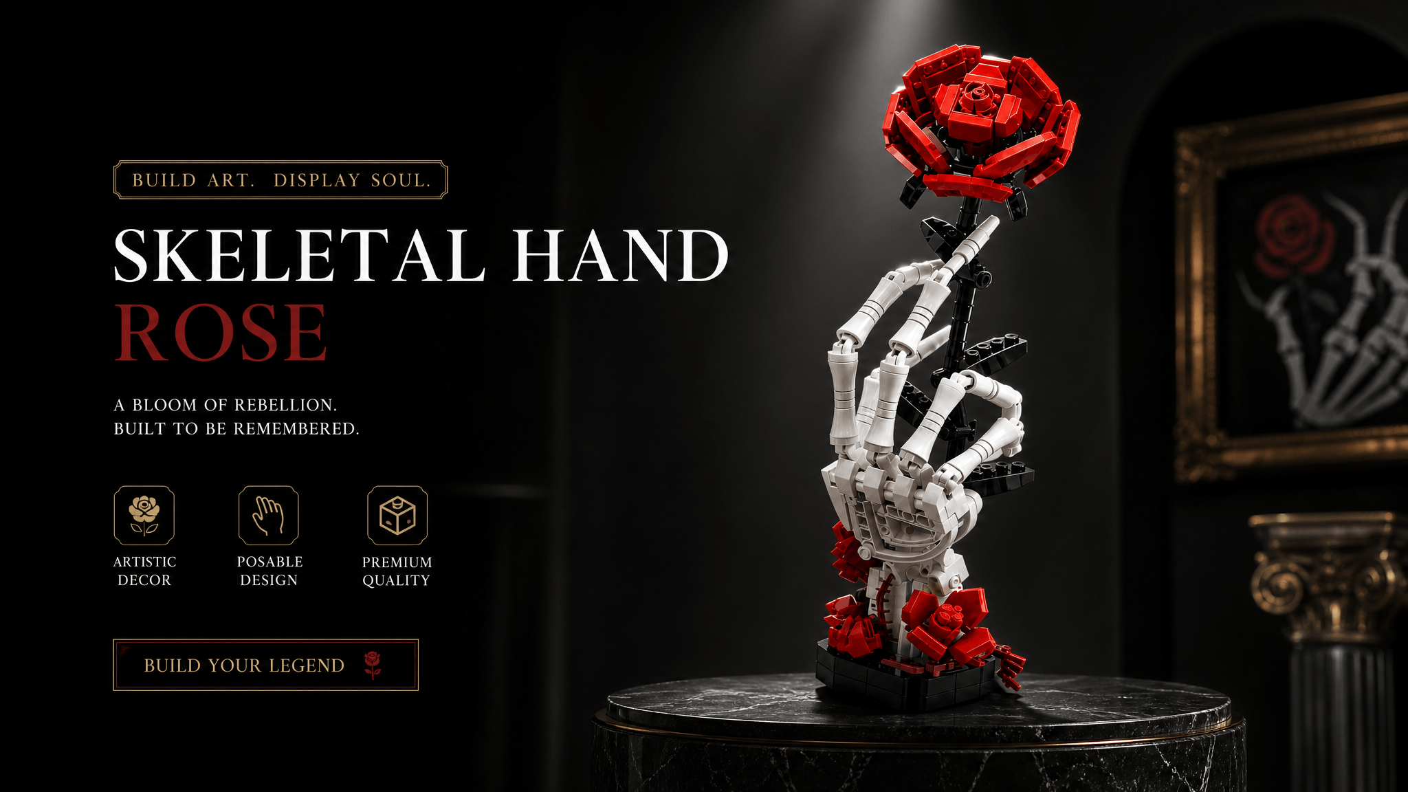 Gothic Skeleton Hand & Rose Brick Set