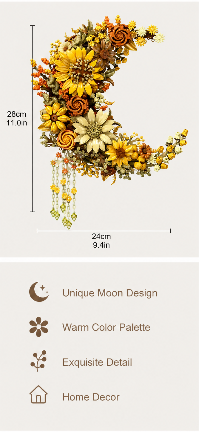 Gold flower building set moon-shaped botanical wall decor for bedroom living room and office