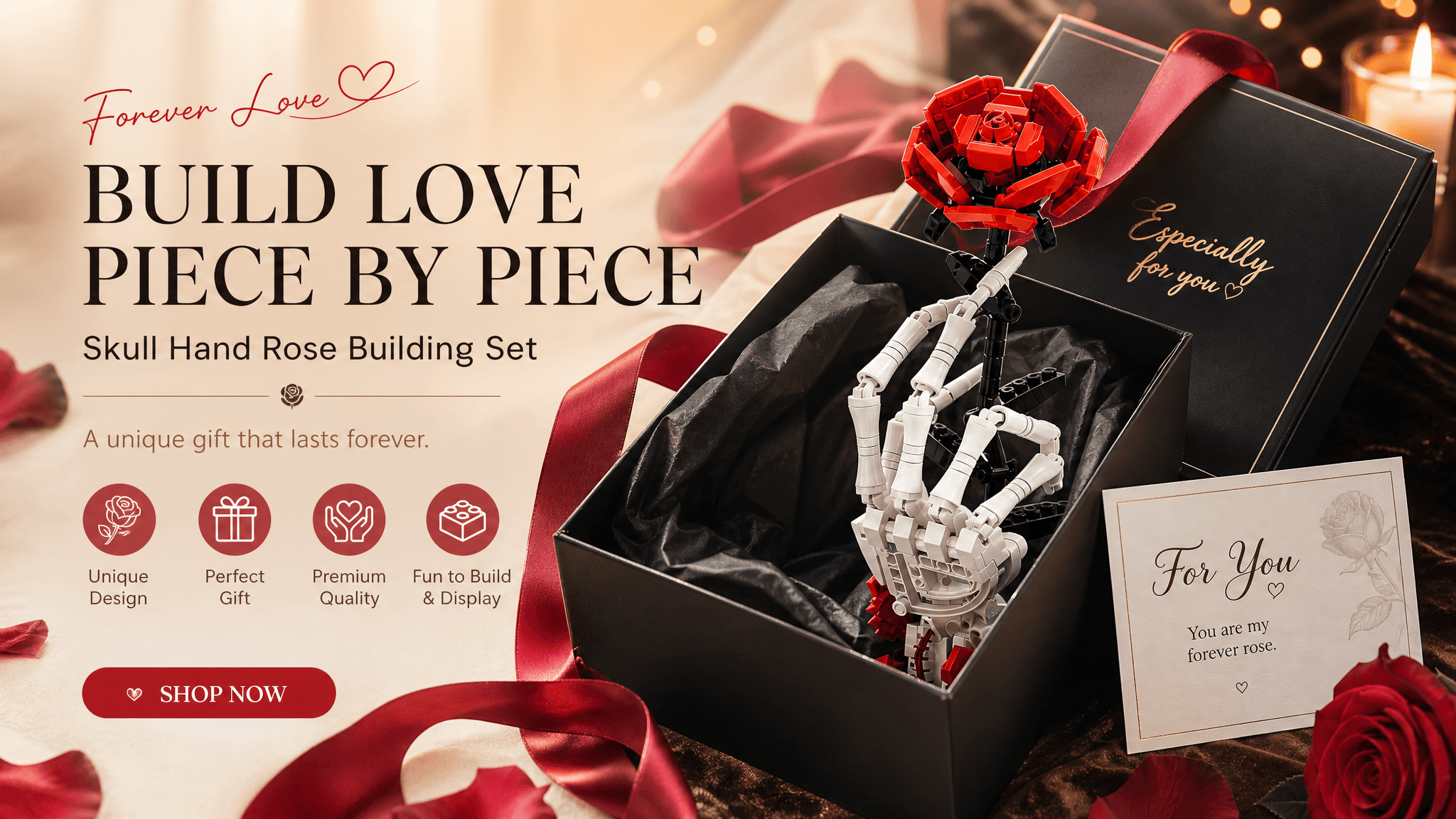 Gothic Skeleton Hand & Rose Brick Set