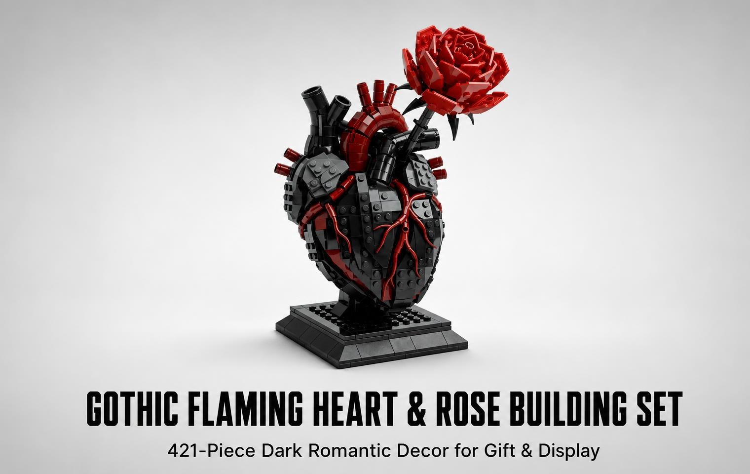 Gothic Flaming Heart Rose building set dark romantic display