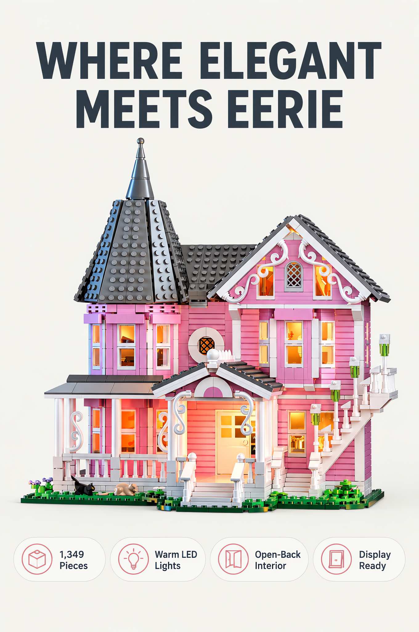 Pink Palace Haunted House Building Set with Lights 