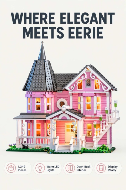 Pink Palace Haunted House Building Set with Lights 
