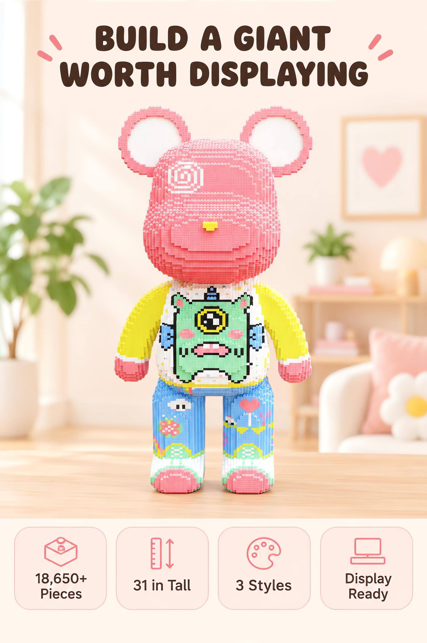 Giant 31-Inch Princess Bear Building Blocks | 18,650+ Pieces