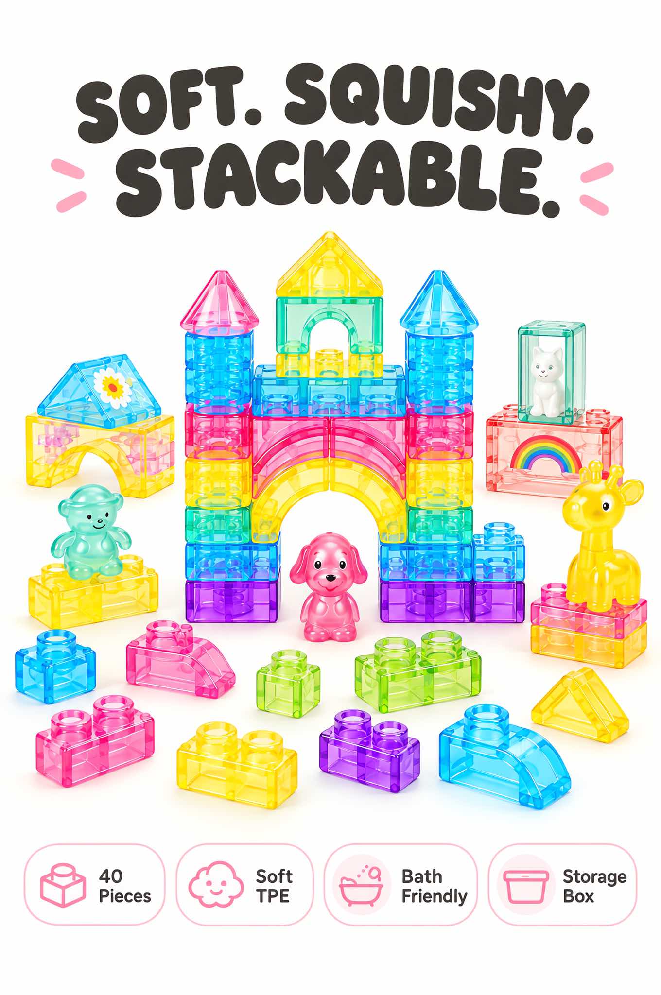 Soft Jelly Bath Building Blocks for Toddlers | Sensory Toy