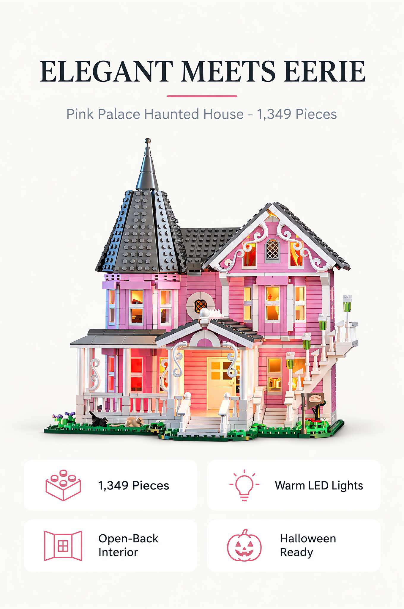 Pink Palace Haunted House Building Set with Lights 