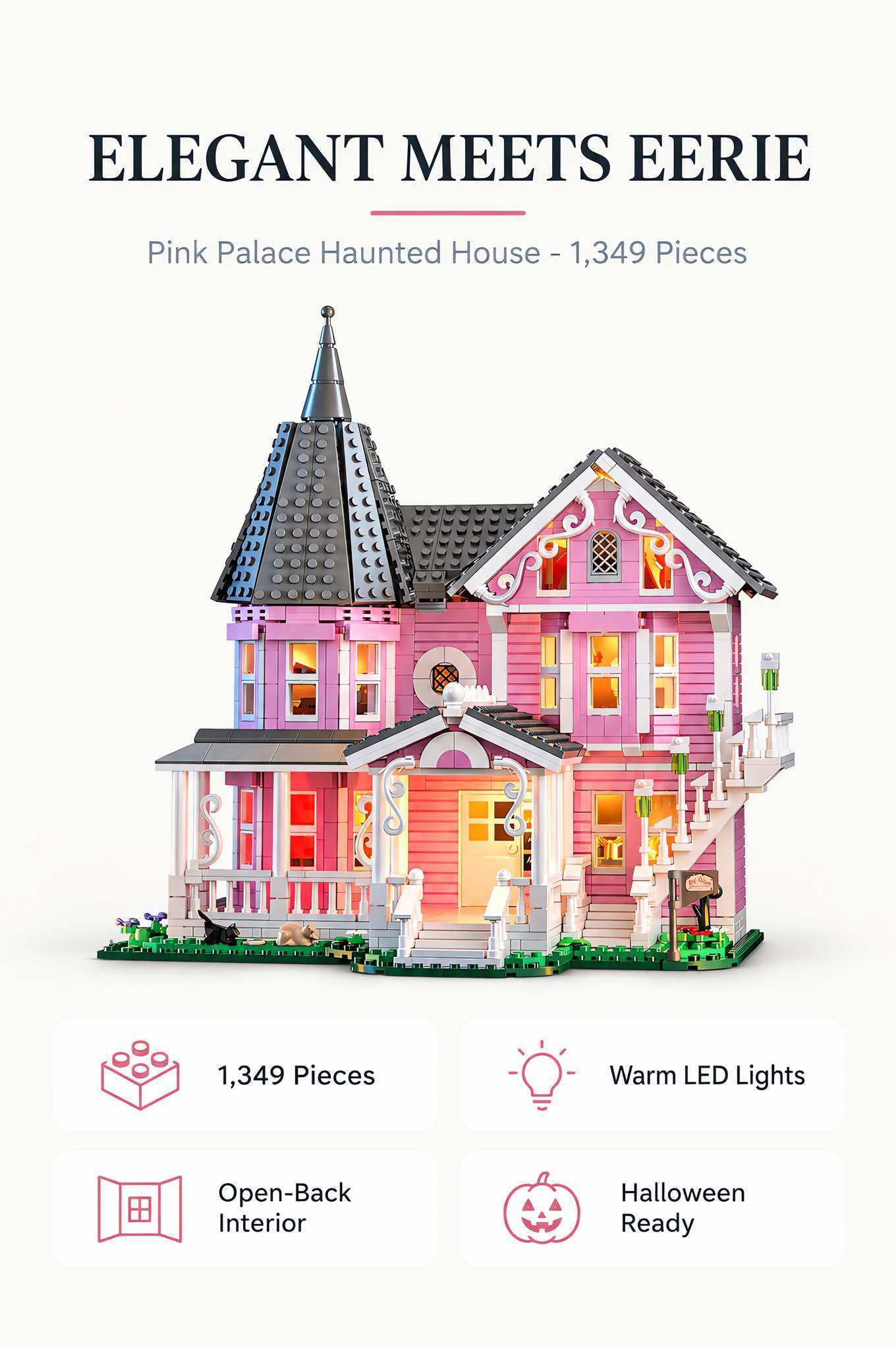 Pink Palace Haunted House Building Set with Lights 