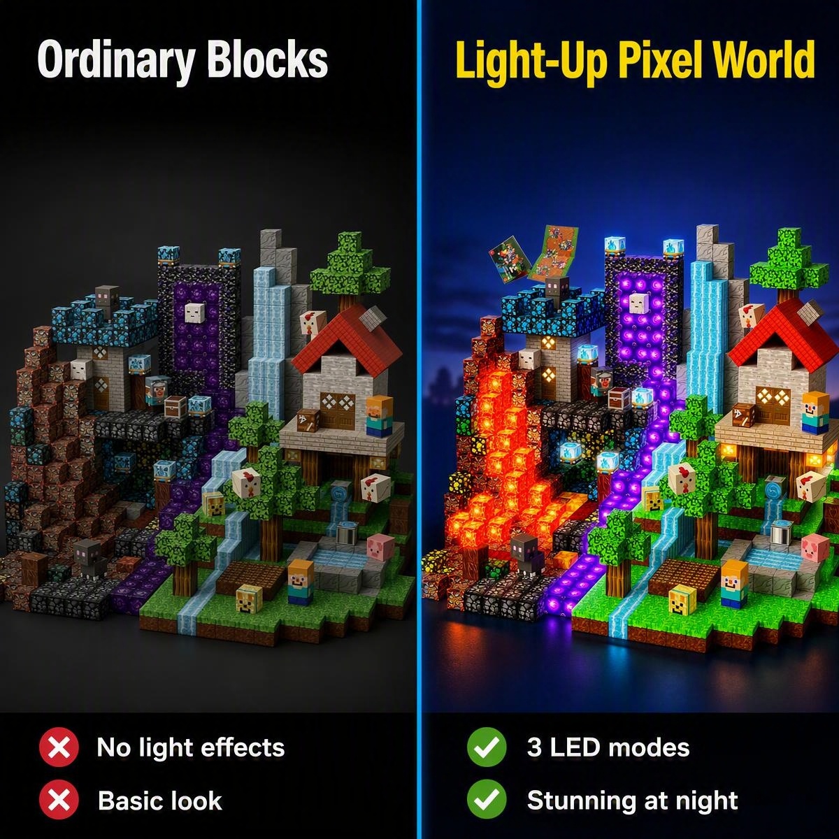 Colorful 3D builds made from compact magnetic building cubes