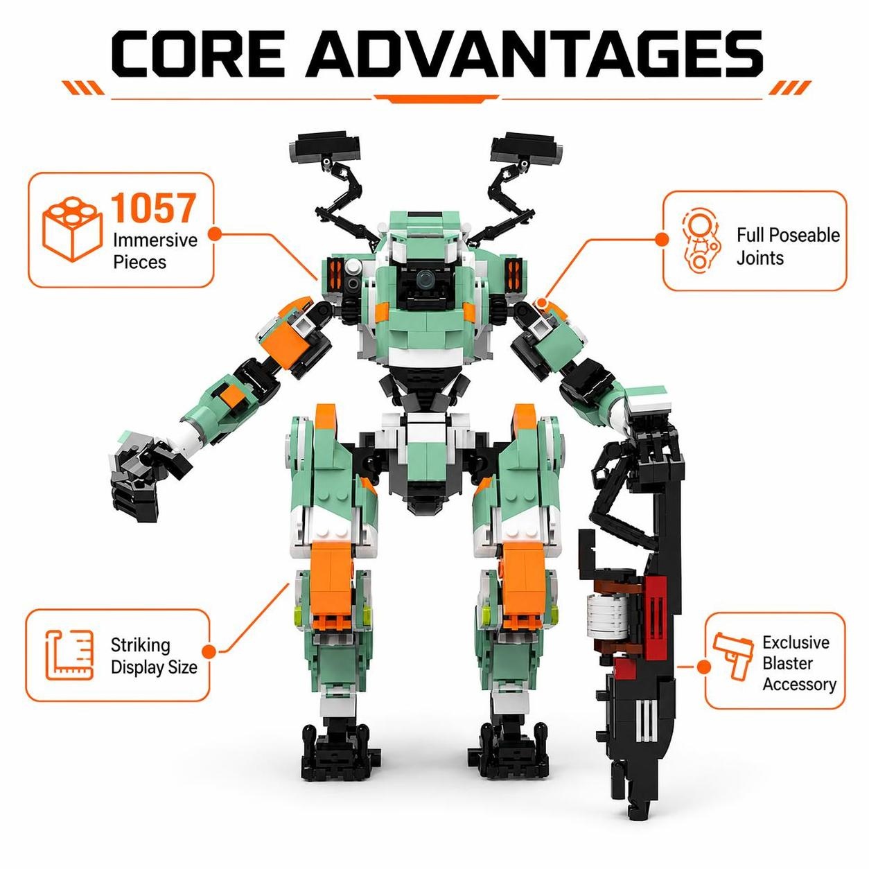 Poseable Mecha Robot Building Set with Blaster
