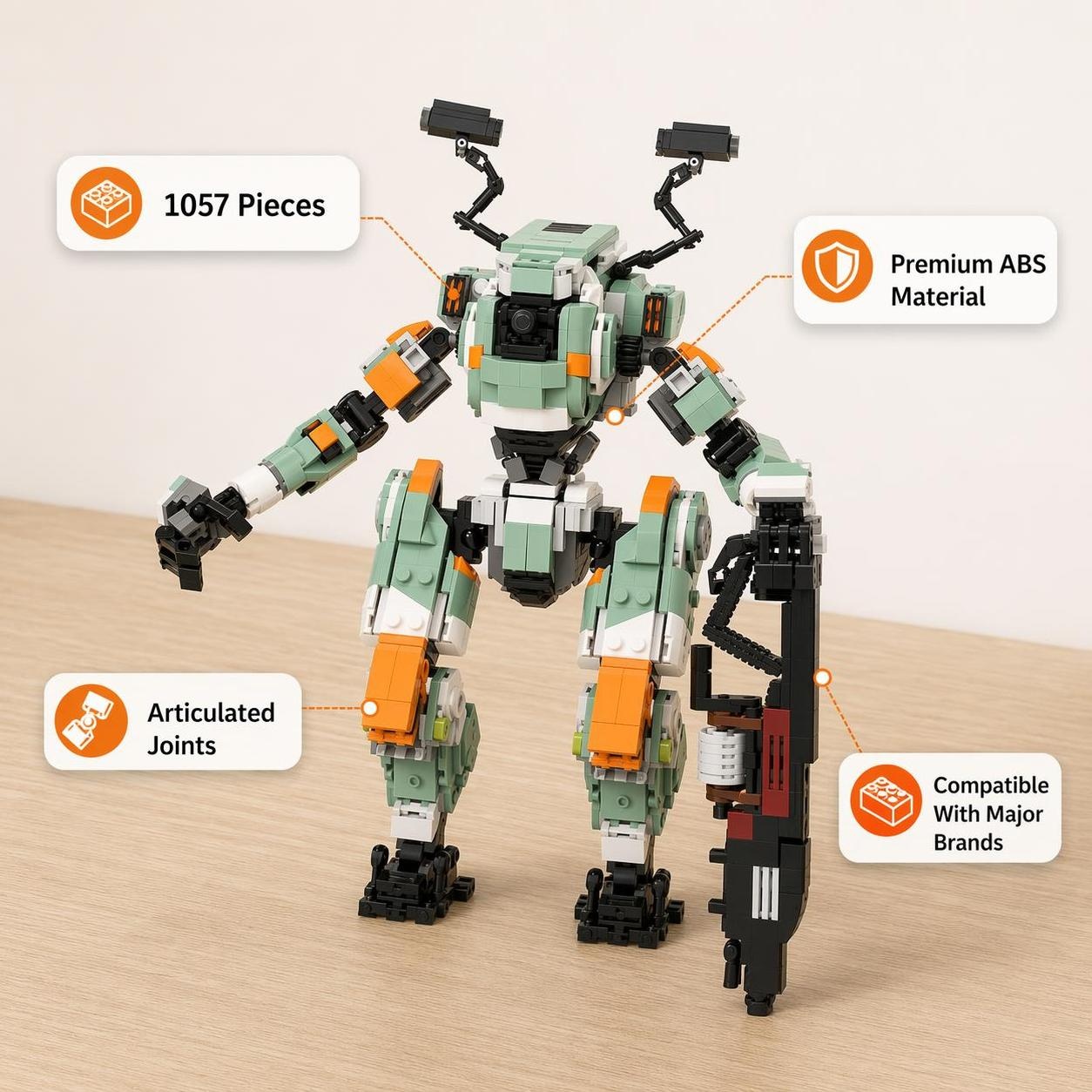 BT-7274 inspired mecha MOC building set dimensions and size reference