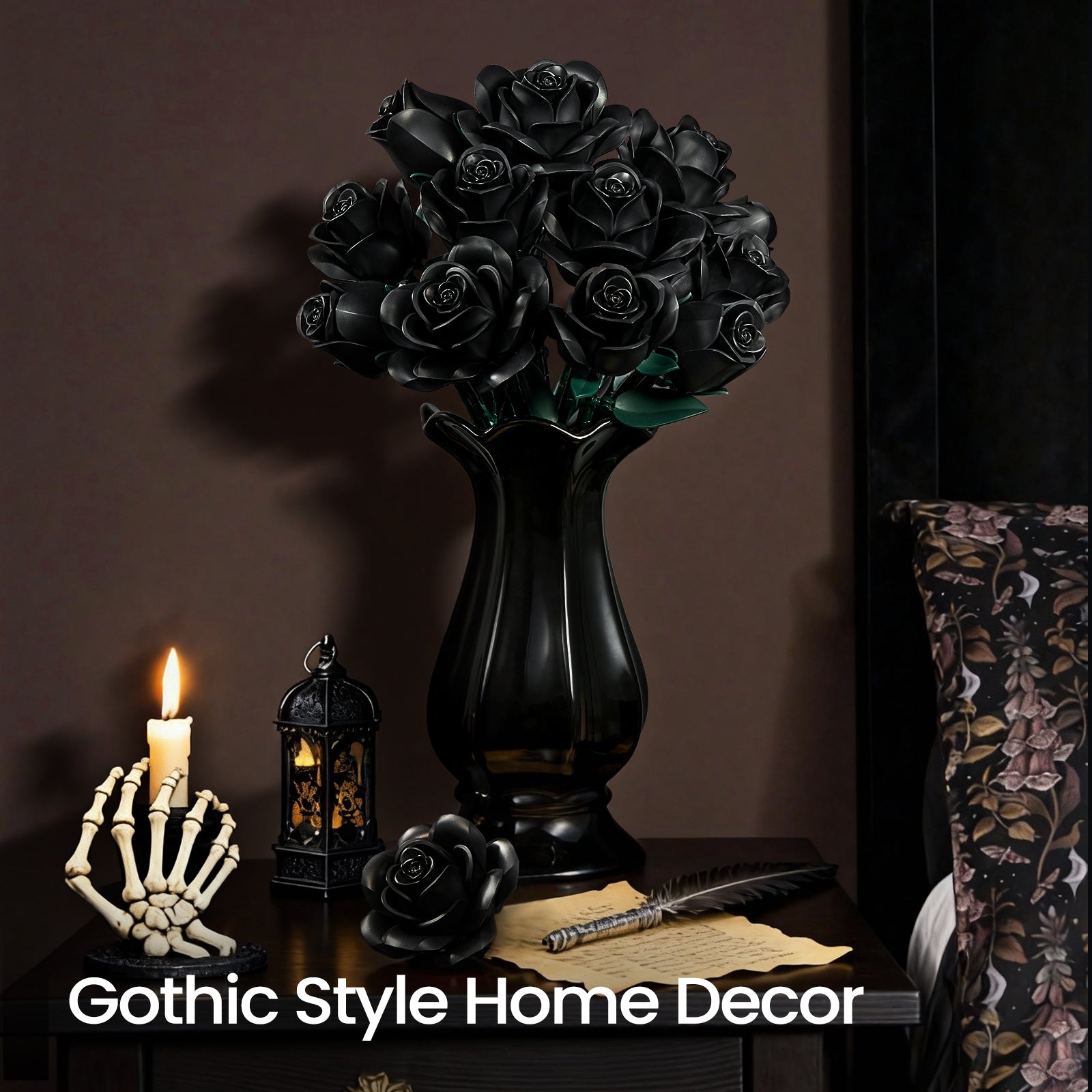 Black Roses Bouquet Building Block Set