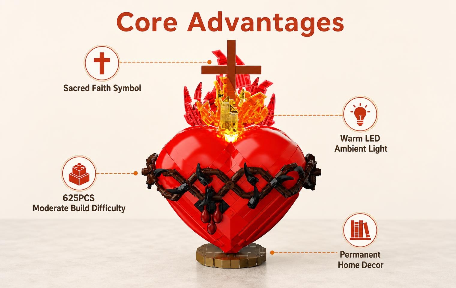 Illuminated LED Sacred Heart of Jesus building block set
