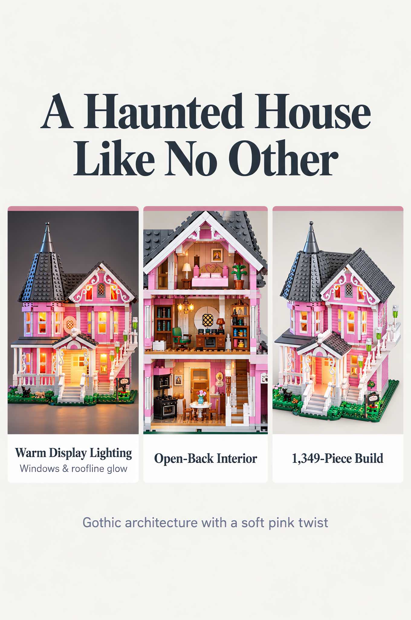 Pink Palace Haunted House Building Set with Lights 