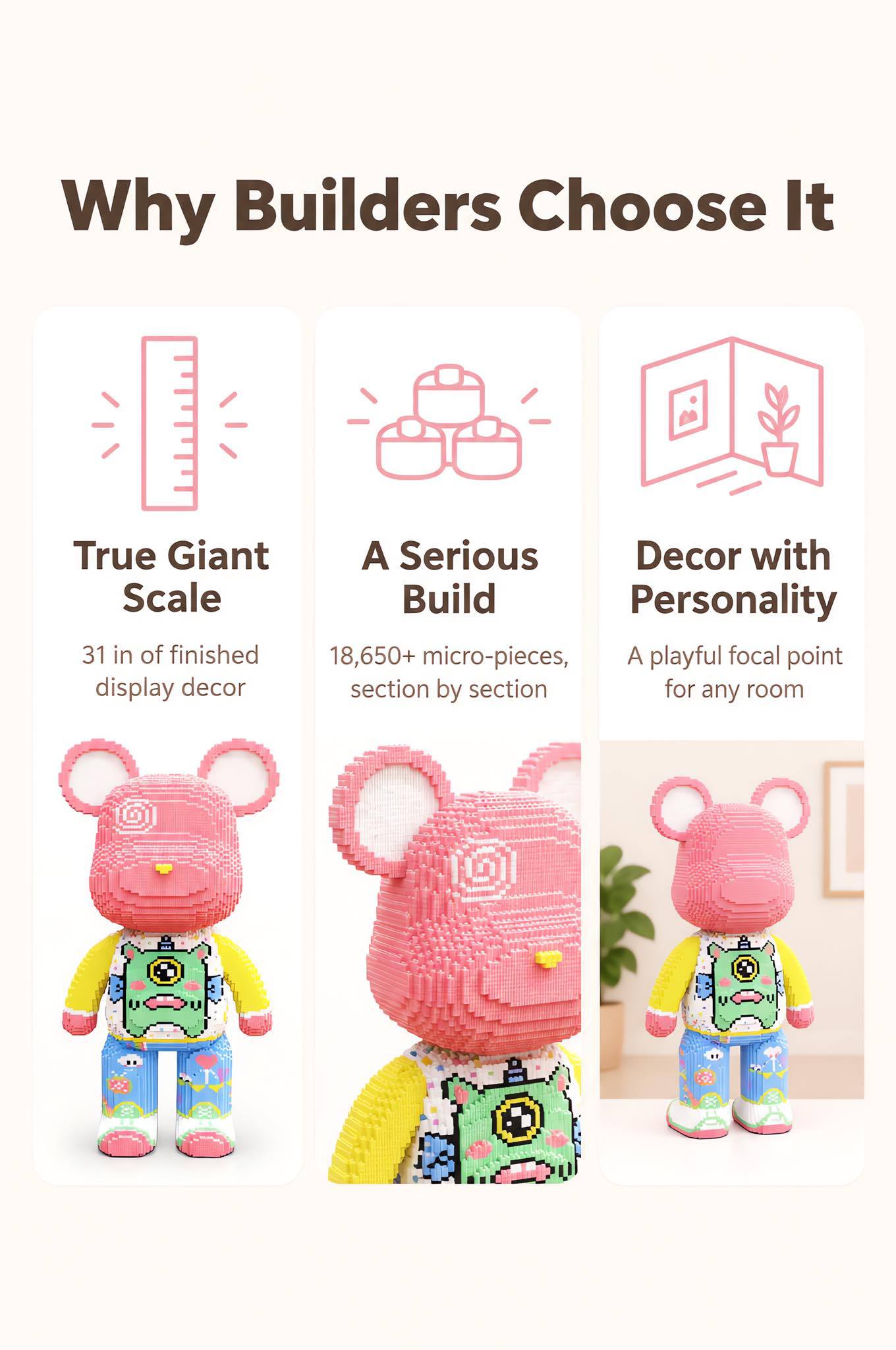 Giant 31-Inch Princess Bear Building Blocks | 18,650+ Pieces