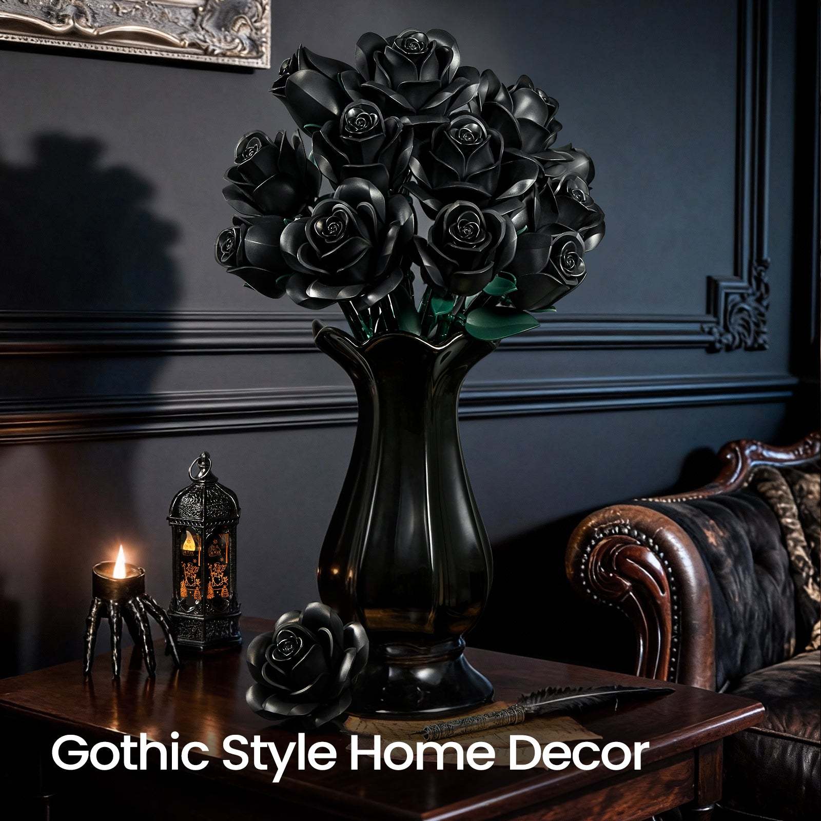 Black Roses Bouquet Building Block Set