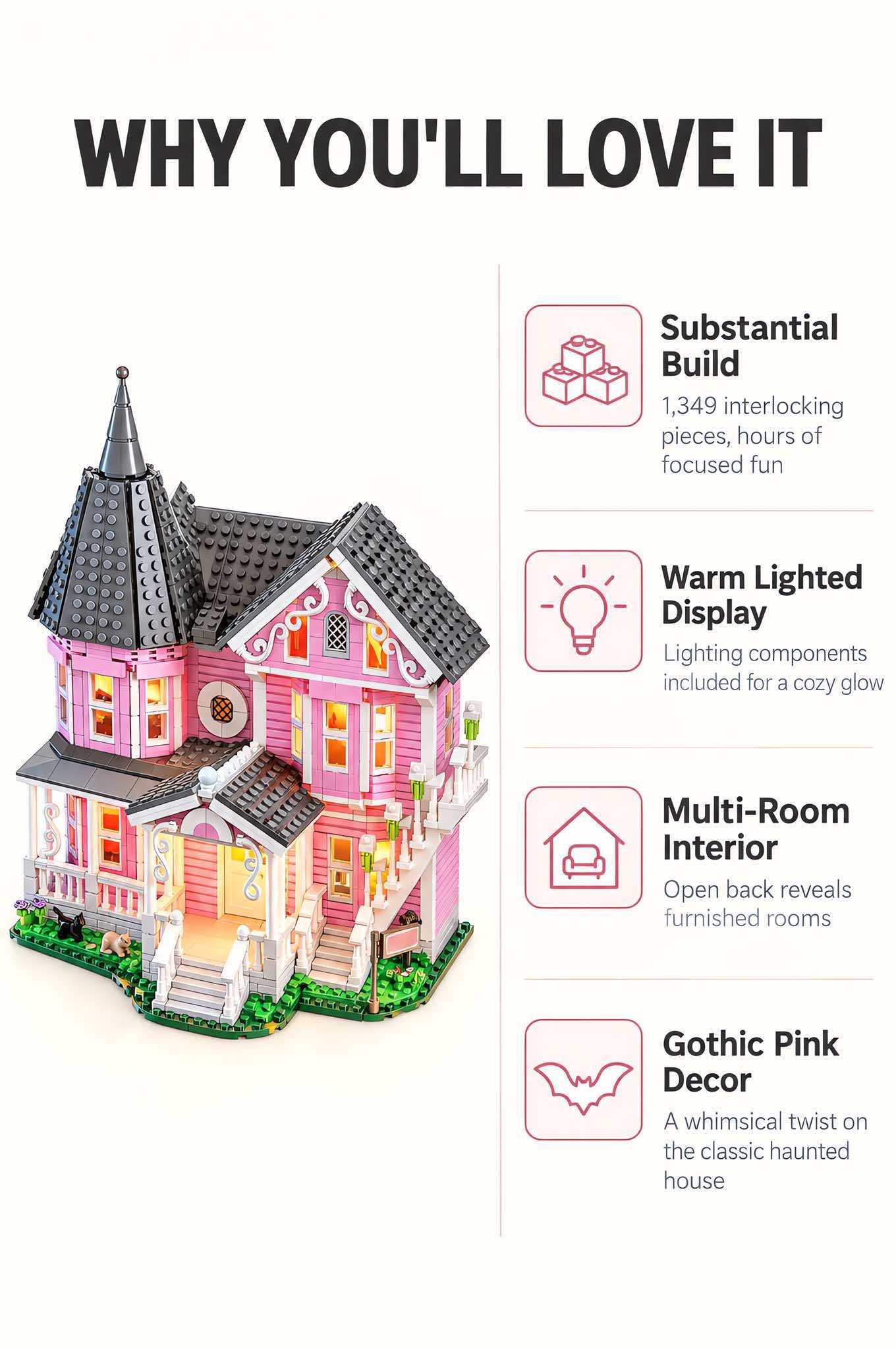 Pink Palace Haunted House Building Set with Lights 