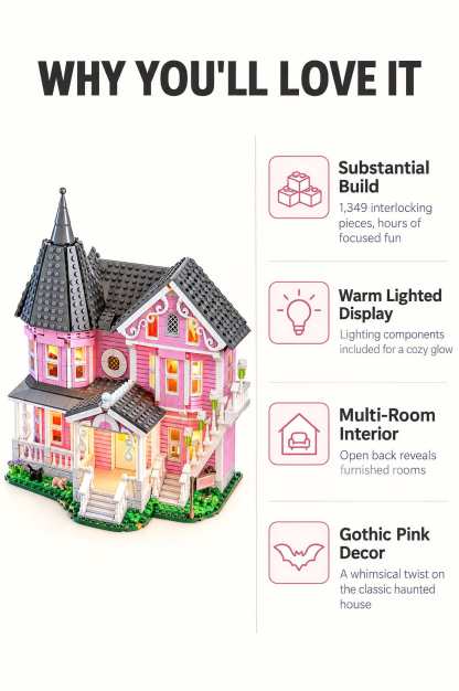 Pink Palace Haunted House Building Set with Lights 