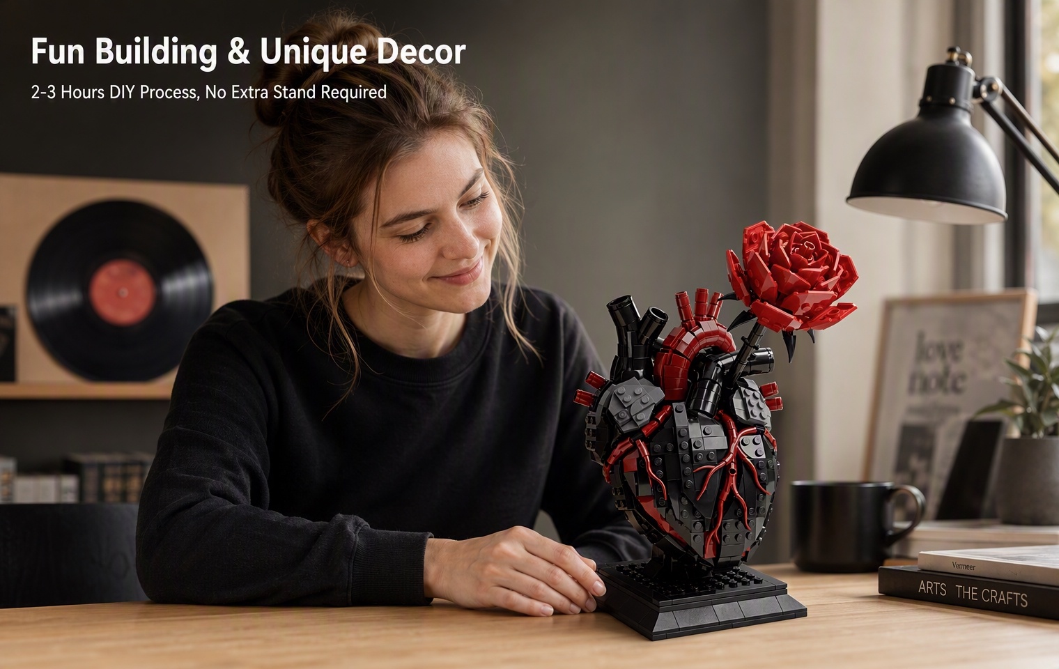 Gothic Flaming Heart Rose Building Set | Dark Romantic Brick Gift