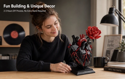 Gothic Flaming Heart Rose Building Set | Dark Romantic Brick Gift