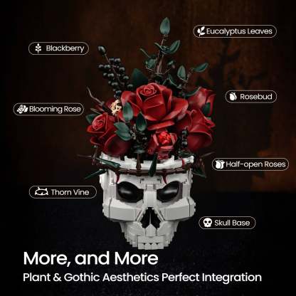 Gothic Skull Red Rose Bouquet Building Block Set