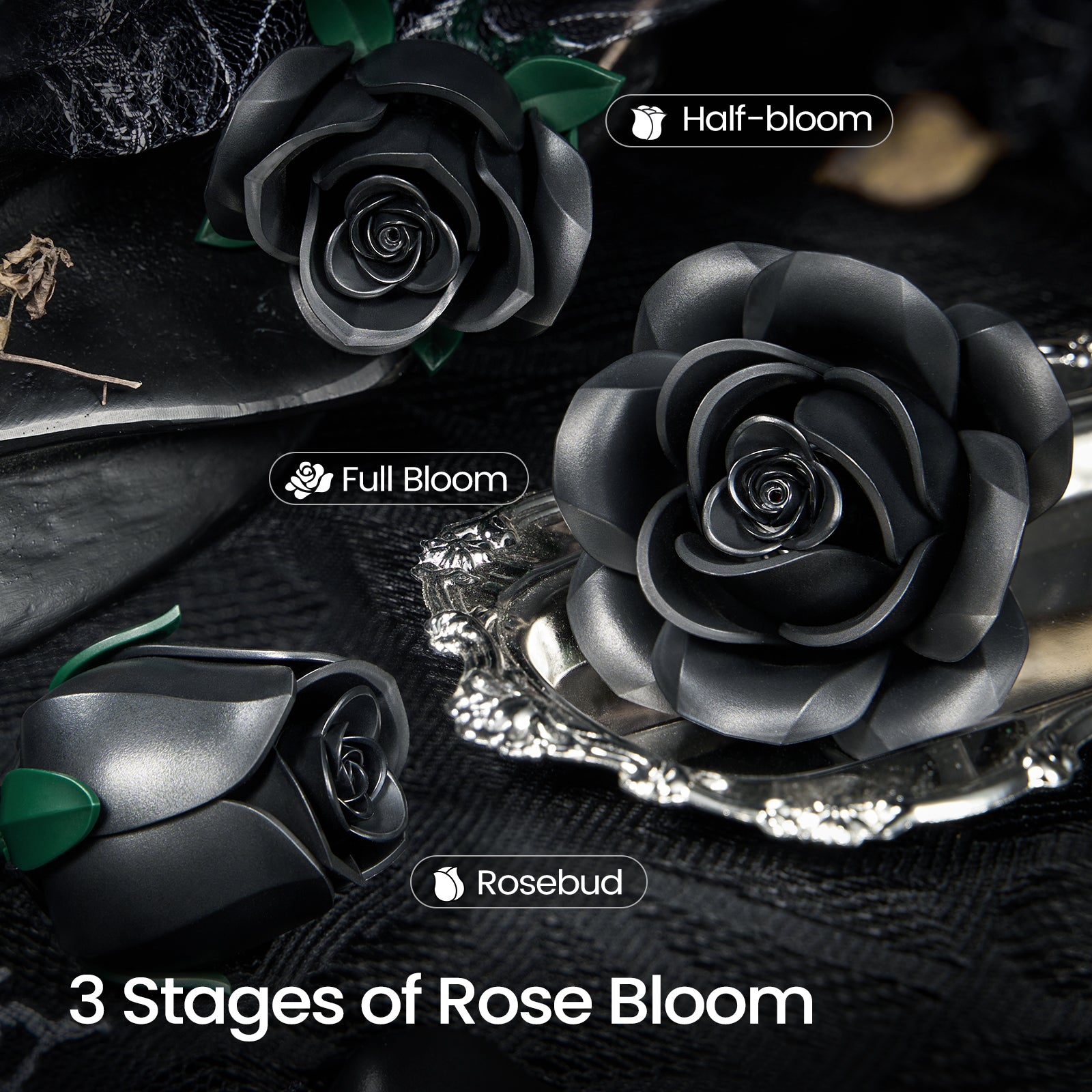 Black Roses Bouquet Building Block Set