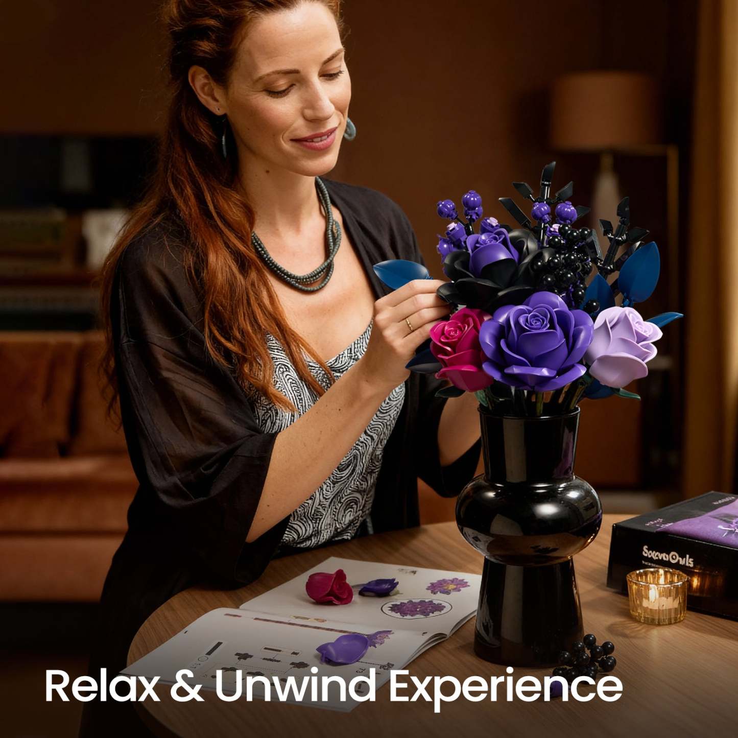 Purple Roses Bouquet Building Block Set