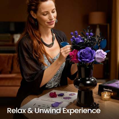 Purple Roses Bouquet Building Block Set