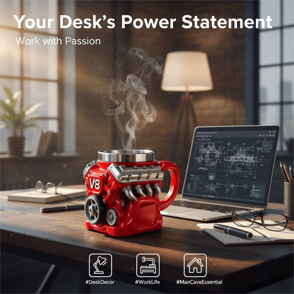 🏎️✨Retro V8 Engine Coffee Mug – Realistic Design, Stainless Steel Construction-北京欧布科技有限公司