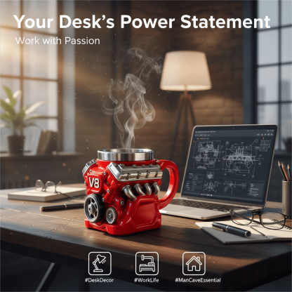 🏎️✨Retro V8 Engine Coffee Mug – Realistic Design, Stainless Steel Construction-北京欧布科技有限公司