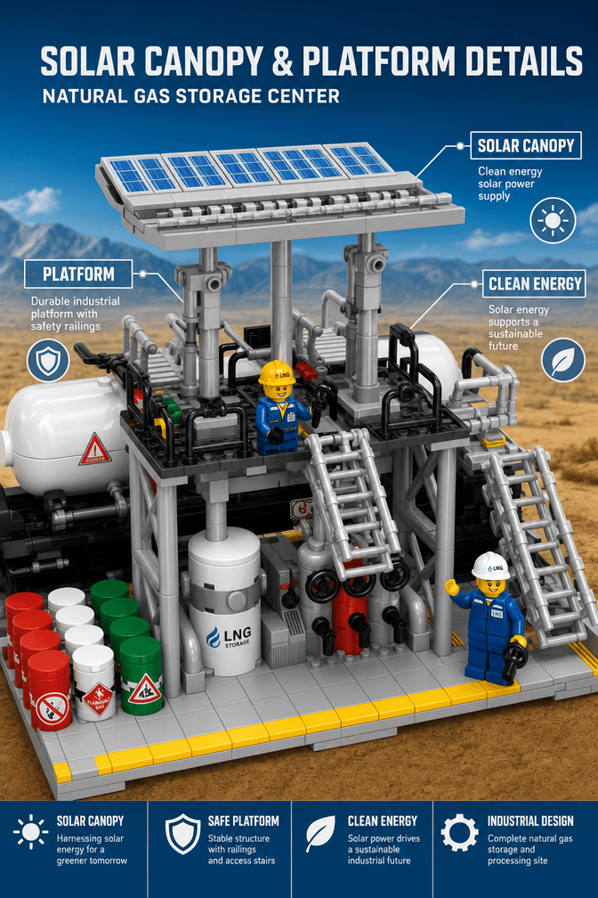 Natural gas storage center size chart showing 27 x 21.9 x 19.6 cm model and 30.5 x 25 x 7 cm box