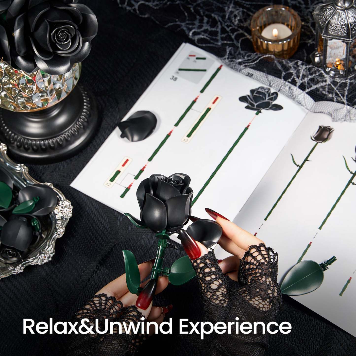 Black Roses Bouquet Building Block Set