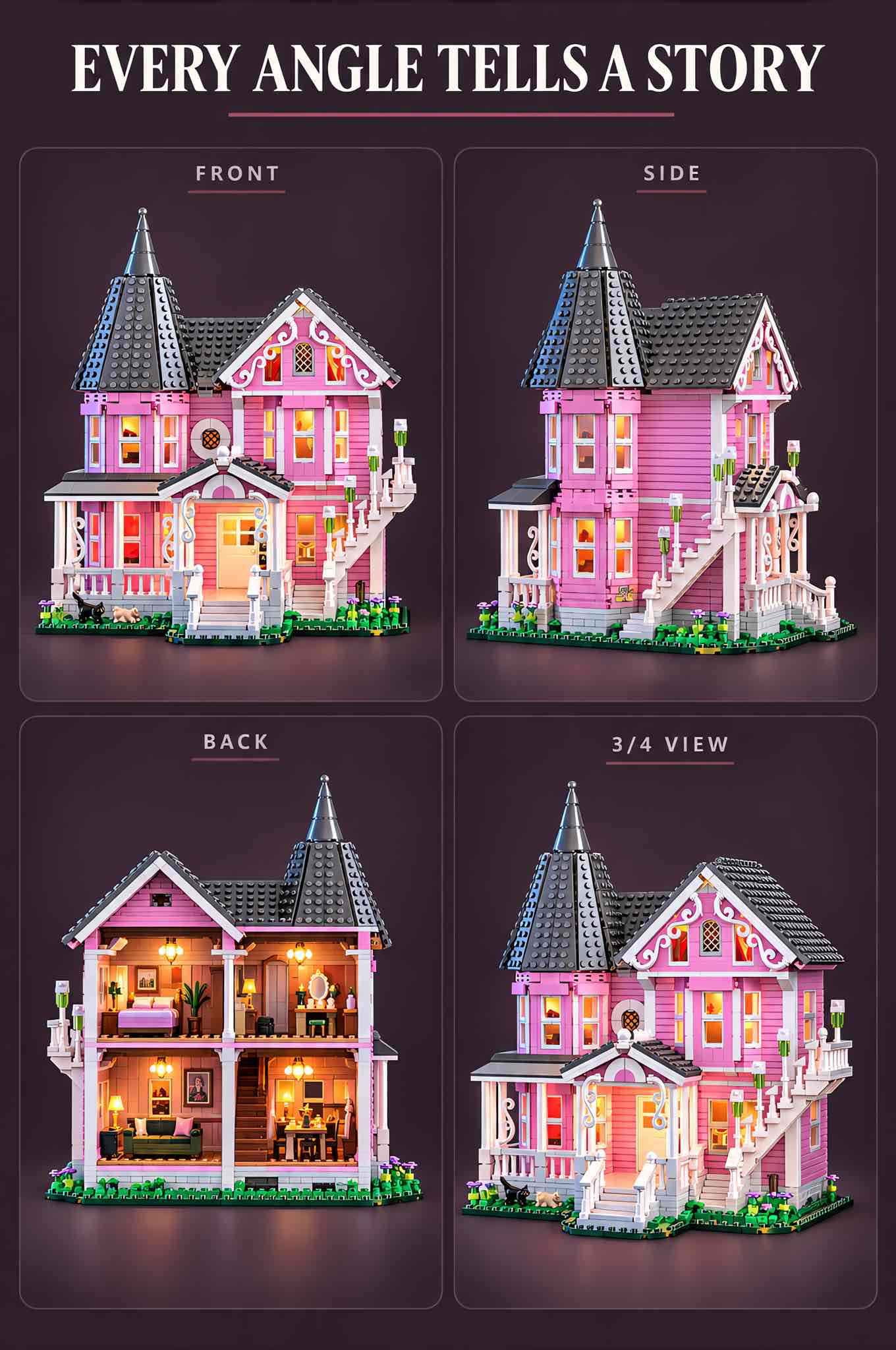 Pink Palace Haunted House Building Set with Lights 