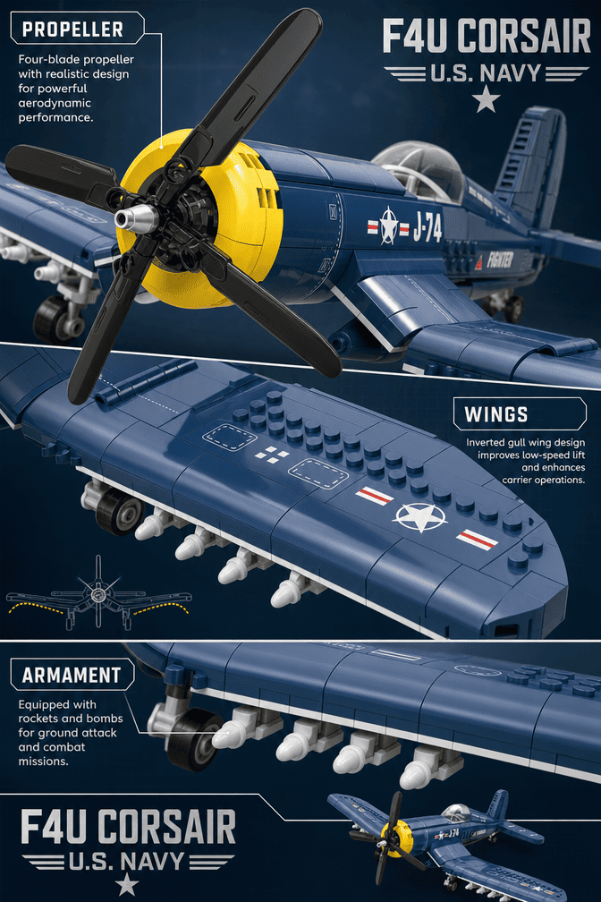 F4U Corsair Bausatz | 767-teiliges Modell eines Kampfflugzeugs aus dem Zweiten Weltkrieg