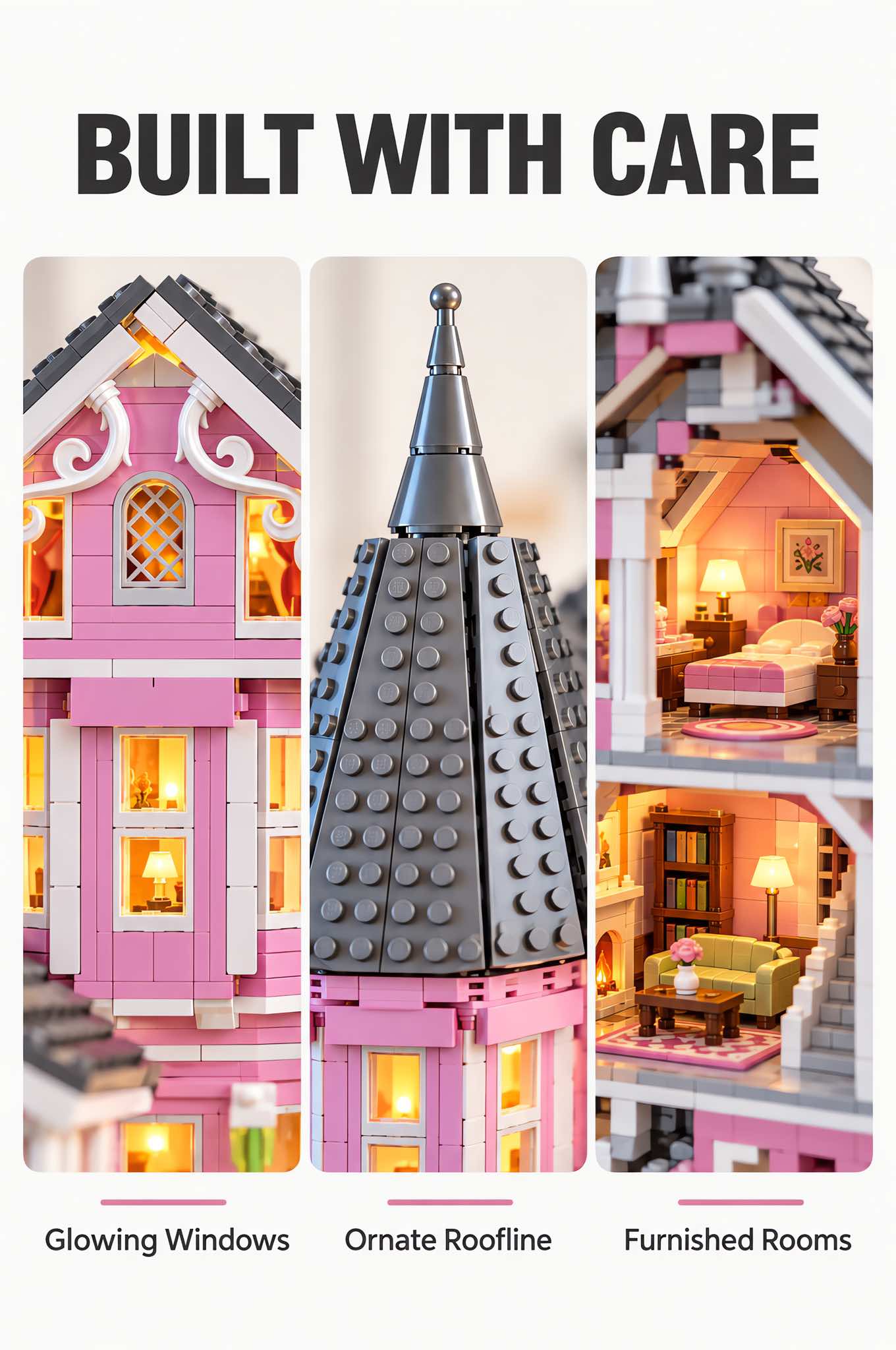 Pink Palace Haunted House Building Set with Lights 