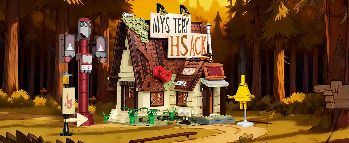 Completed Mystery House building set displayed in a forest-inspired scene
