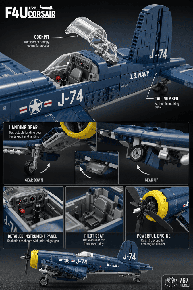 F4U Corsair Bausatz | 767-teiliges Modell eines Kampfflugzeugs aus dem Zweiten Weltkrieg