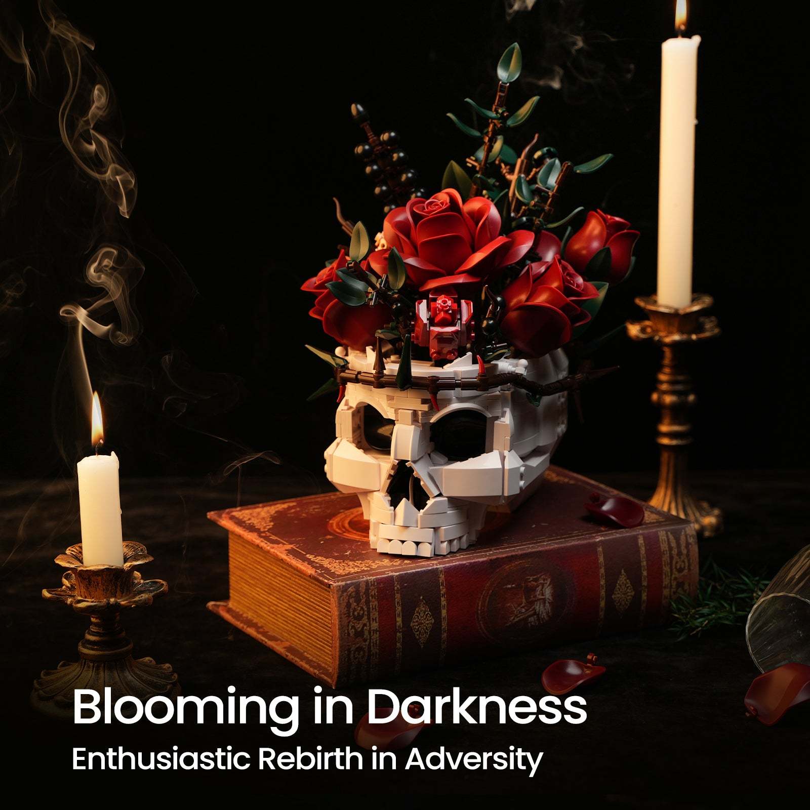Gothic Skull Red Rose Bouquet Building Block Set