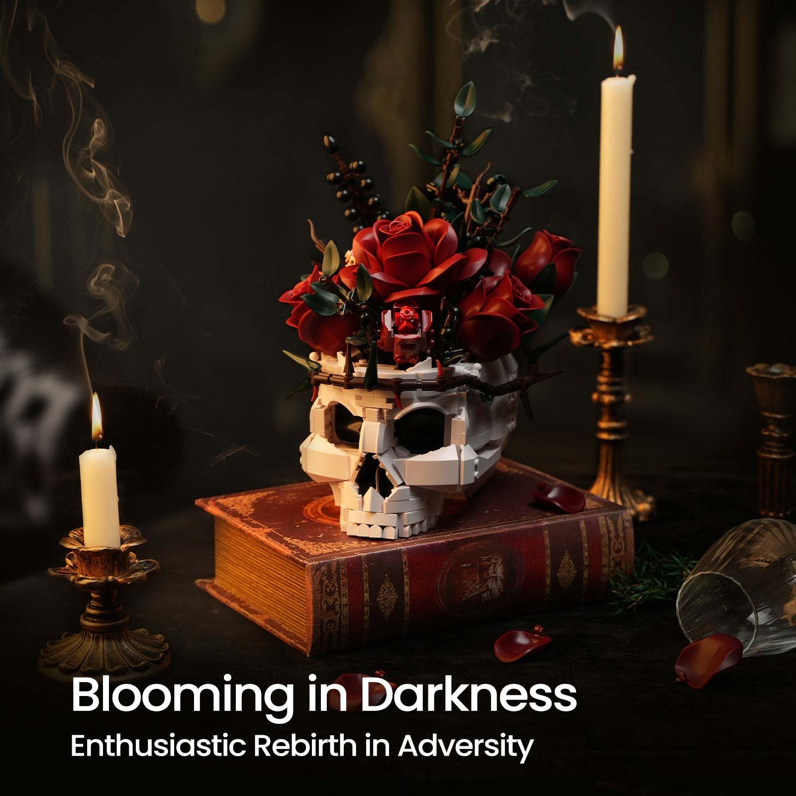 Gothic Skull Red Rose Bouquet Building Block Set