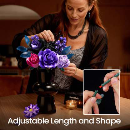 Purple Roses Bouquet Building Block Set