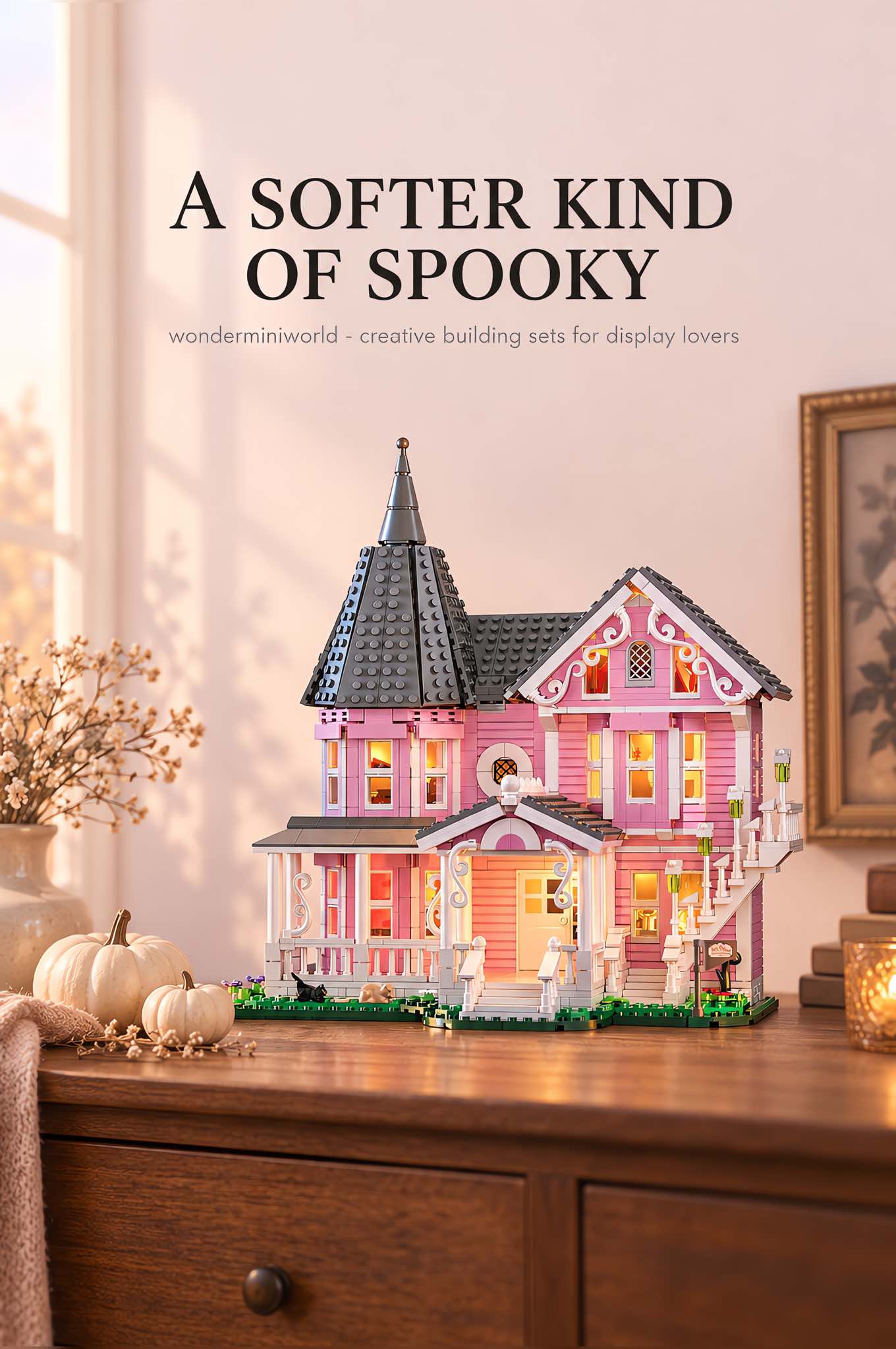 Pink Palace Haunted House Building Set with Lights 