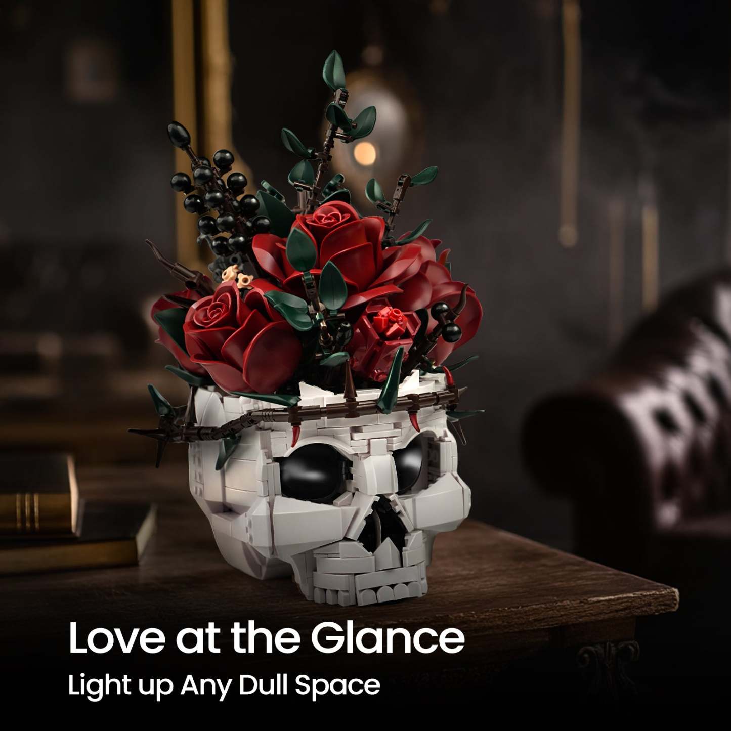 Gothic Skull Red Rose Bouquet Building Block Set