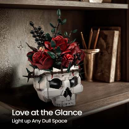 Gothic Skull Red Rose Bouquet Building Block Set