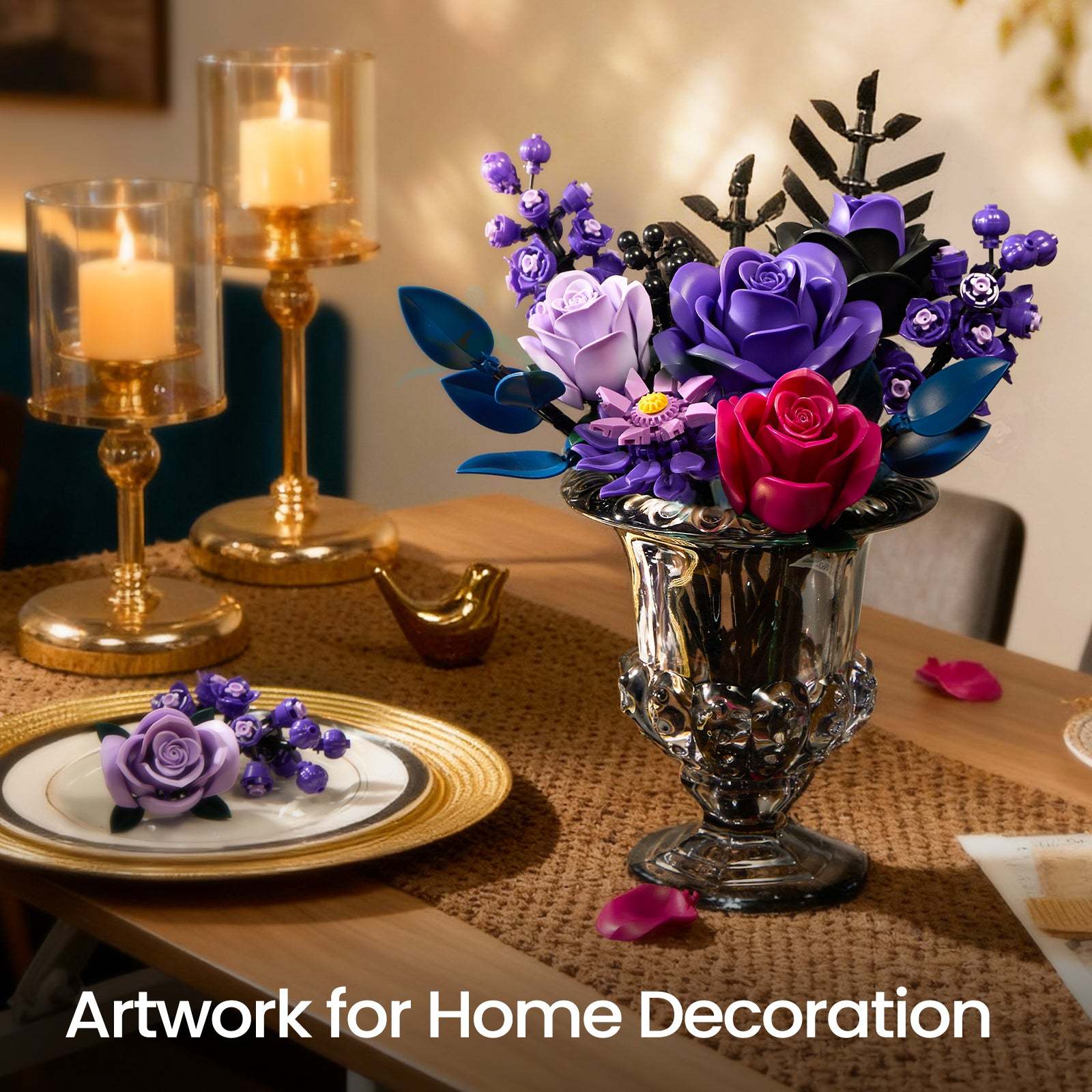 Purple Roses Bouquet Building Block Set