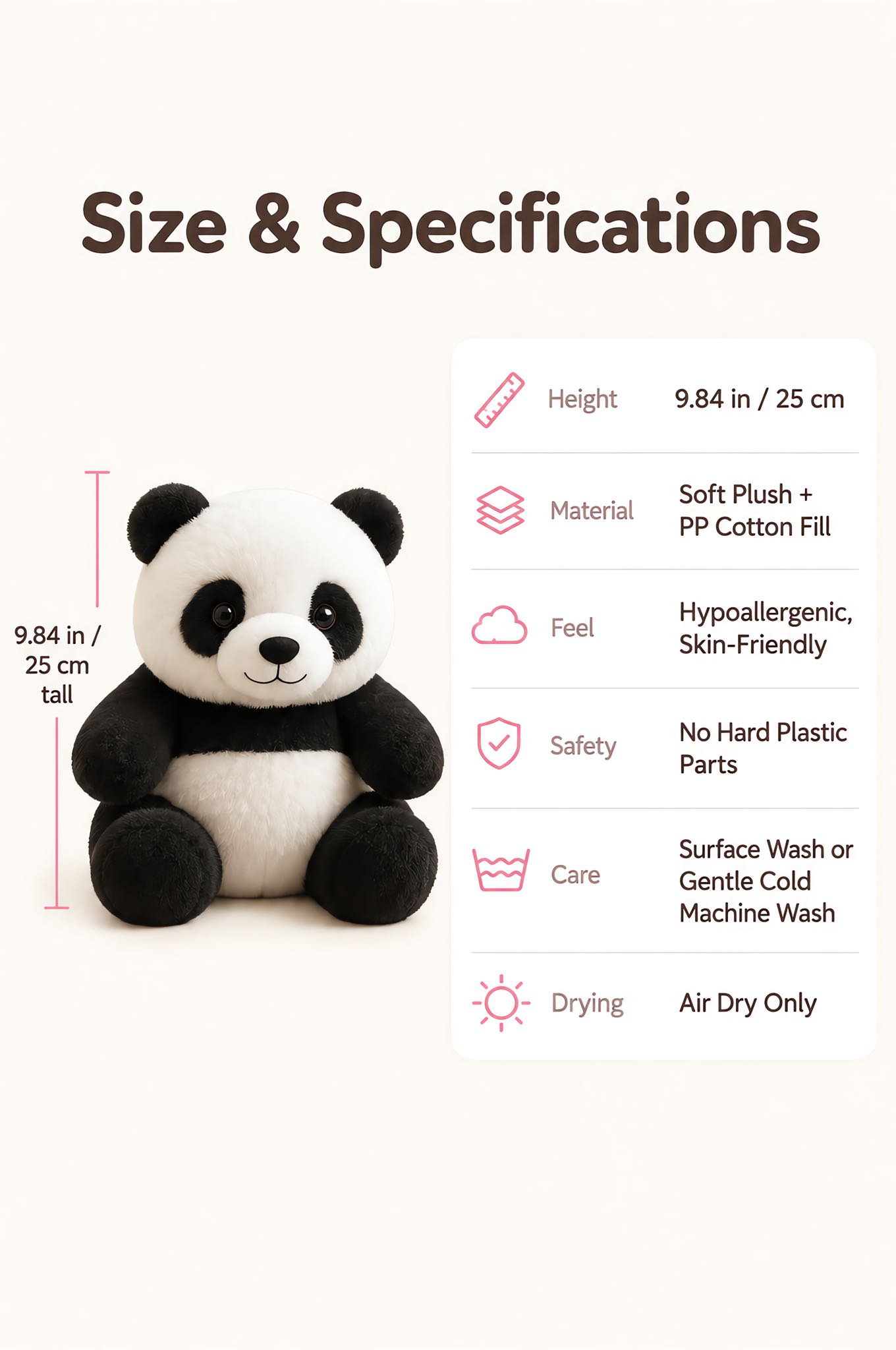 Panda plush size and product specifications