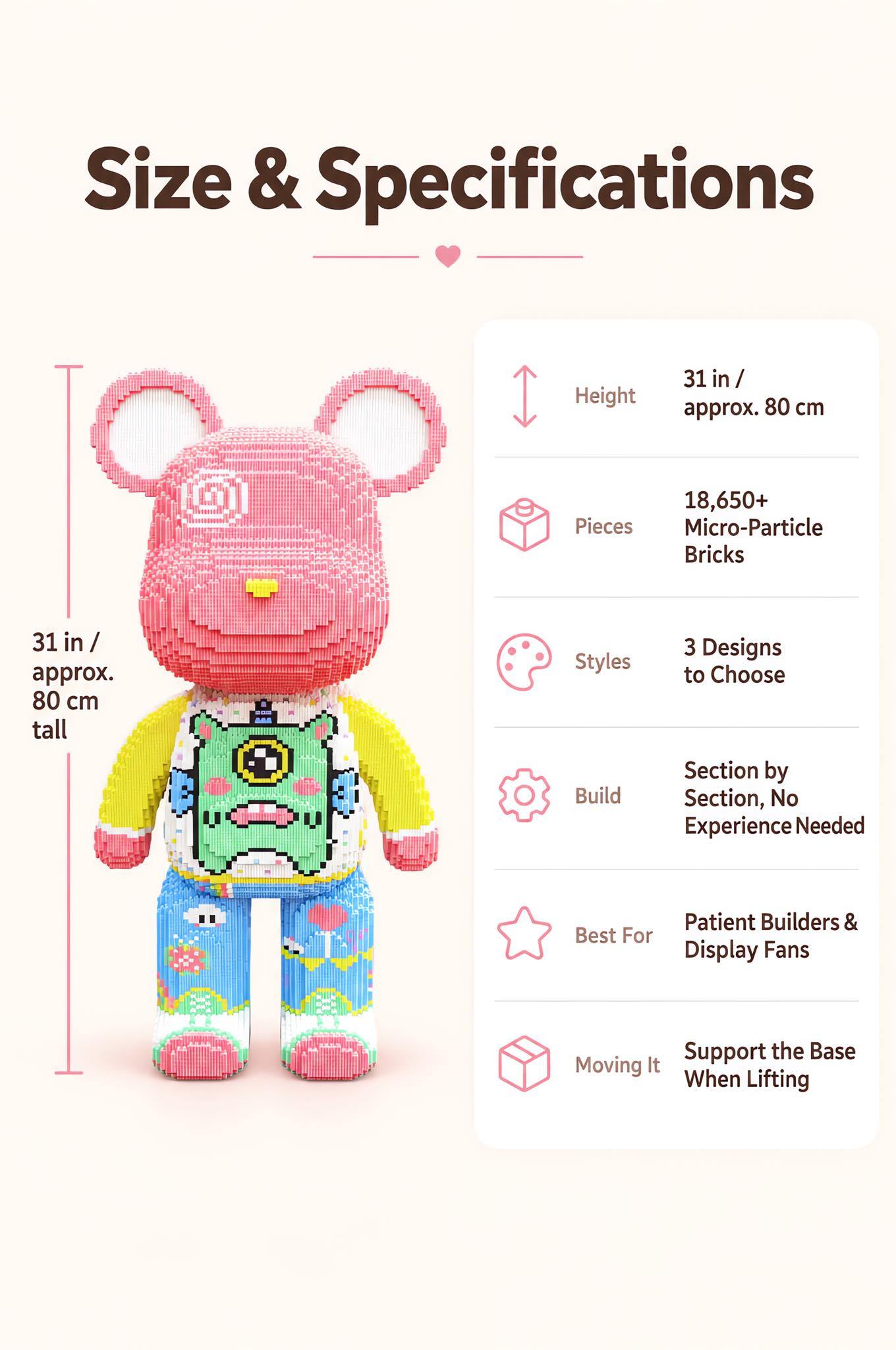 Giant 31-Inch Princess Bear Building Blocks | 18,650+ Pieces