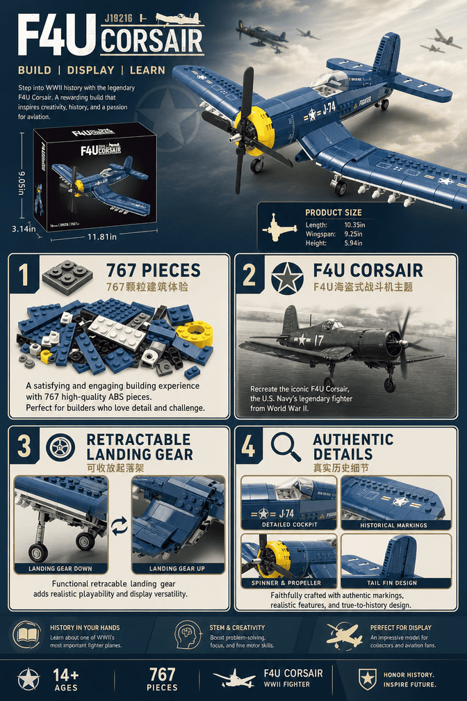 F4U Corsair Building Block Set | 767-Piece WW2 Warbird