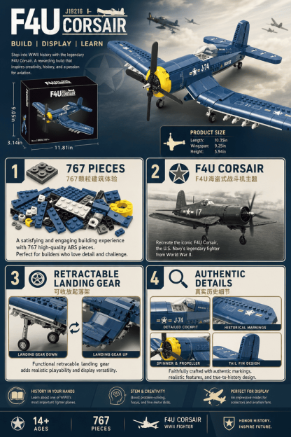 F4U Corsair Bausatz | 767-teiliges Modell eines Kampfflugzeugs aus dem Zweiten Weltkrieg