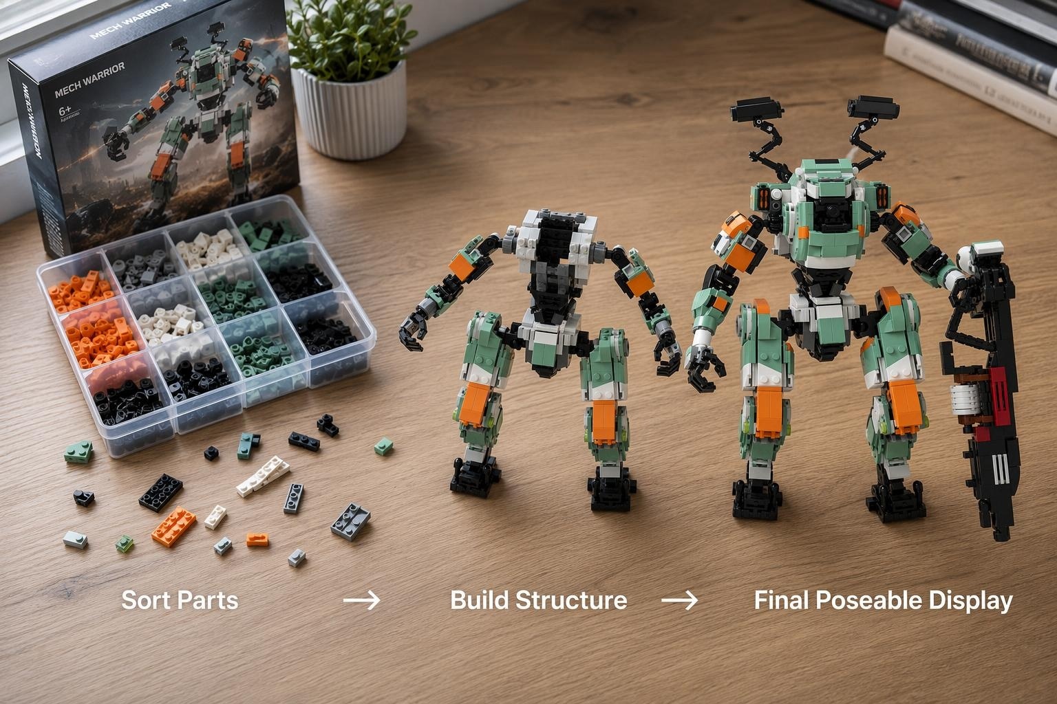 Poseable Mecha Robot Building Set with Blaster