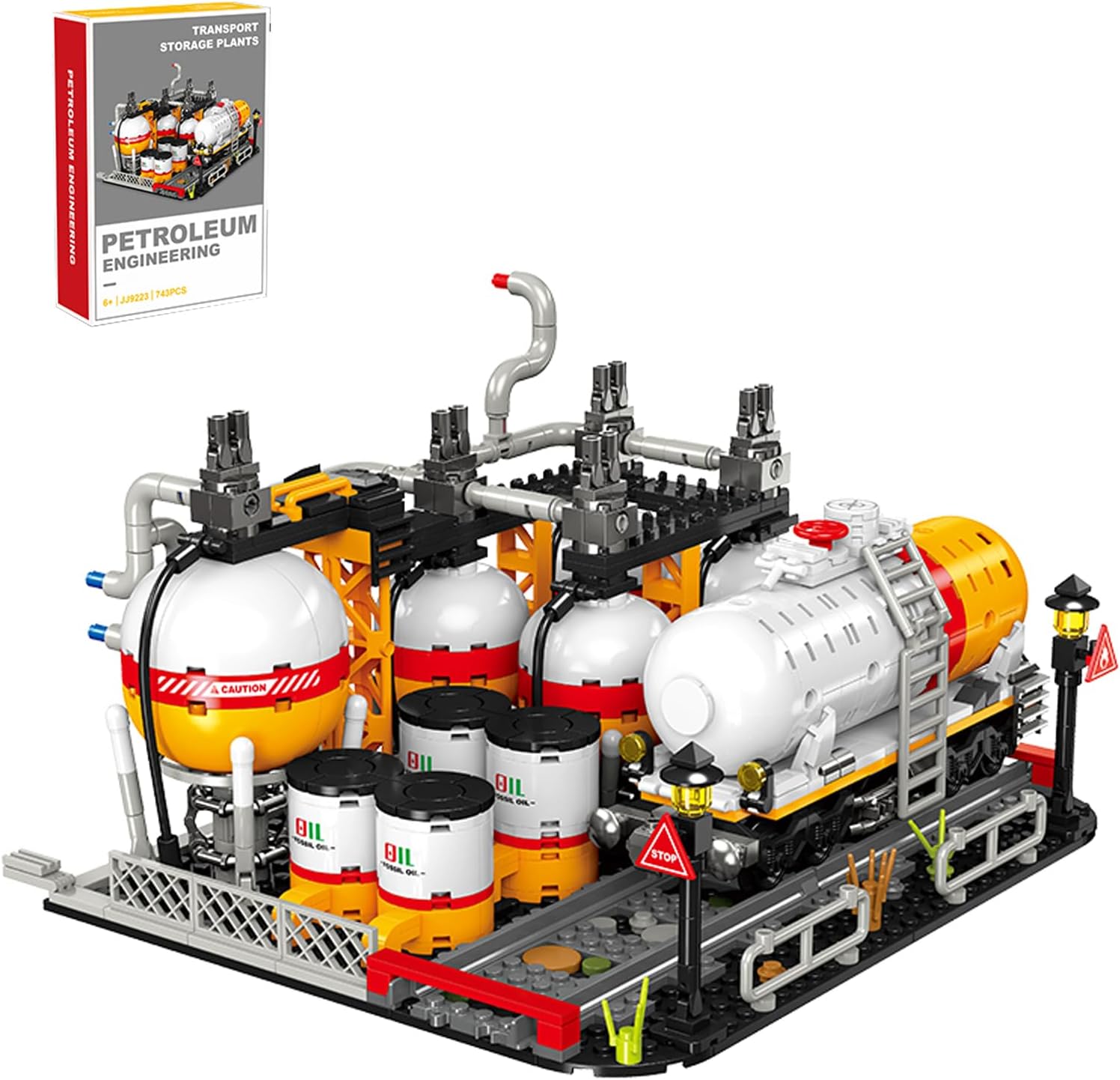 City Gas Station Building JJ9223 Set, 743pcs Modular Chemical Plant Bricks Kit with Storage Tank & Lab, Compatible with Lego City, MOC Display Model for Adults & Kids Age 6+