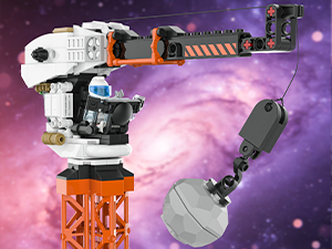 Rotating tower crane for asteroid cargo play on a space base building set
