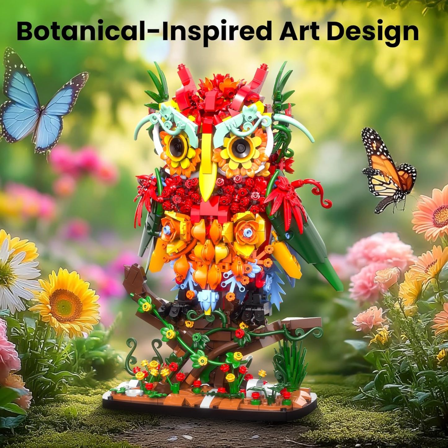 Enchanted Owl & Flower Bouquet Building Kit - Botanical Collection for Adults-wonderminiworld